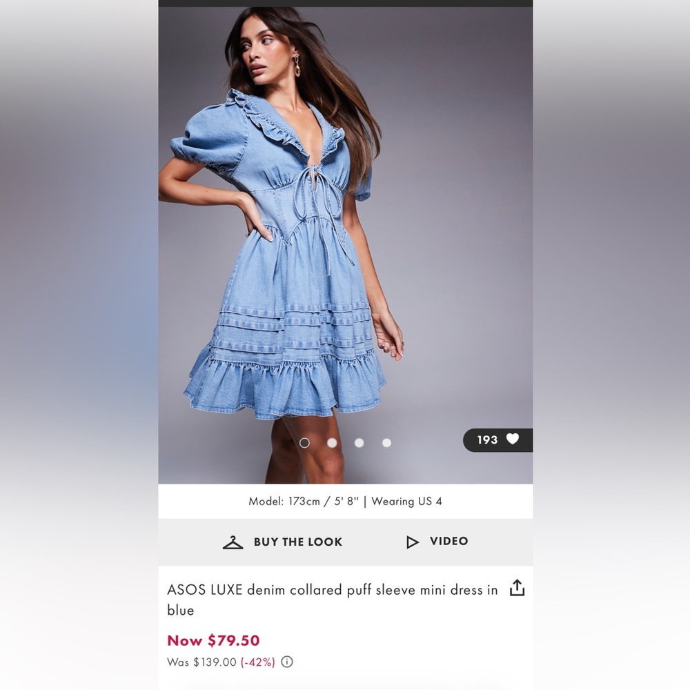 ASOS Blue Denim Collared Puff Sleeve Mini Dress